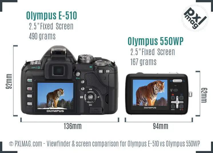 Olympus E-510 vs Olympus 550WP Screen and Viewfinder comparison