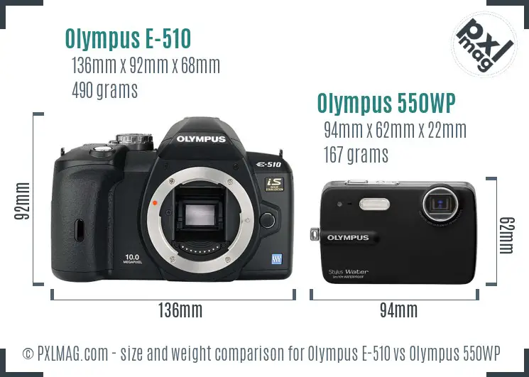 Olympus E-510 vs Olympus 550WP size comparison