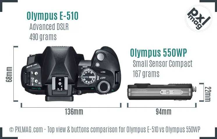 Olympus E-510 vs Olympus 550WP top view buttons comparison