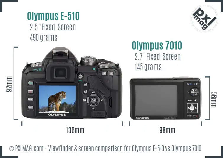 Olympus E-510 vs Olympus 7010 Screen and Viewfinder comparison