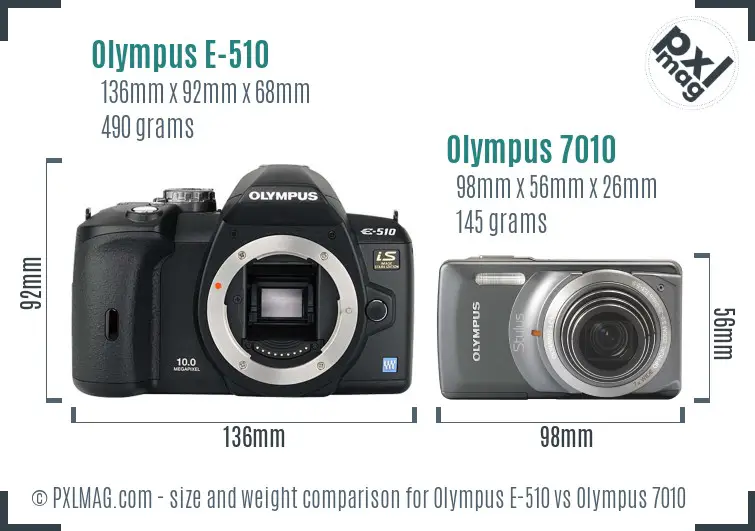 Olympus E-510 vs Olympus 7010 size comparison