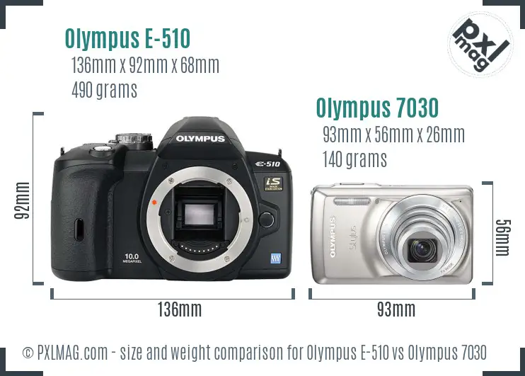 Olympus E-510 vs Olympus 7030 size comparison