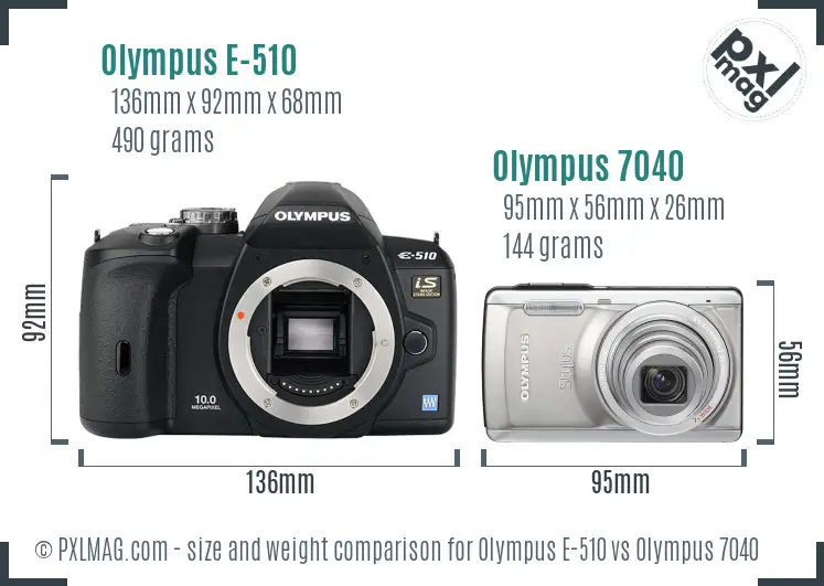 Olympus E-510 vs Olympus 7040 size comparison