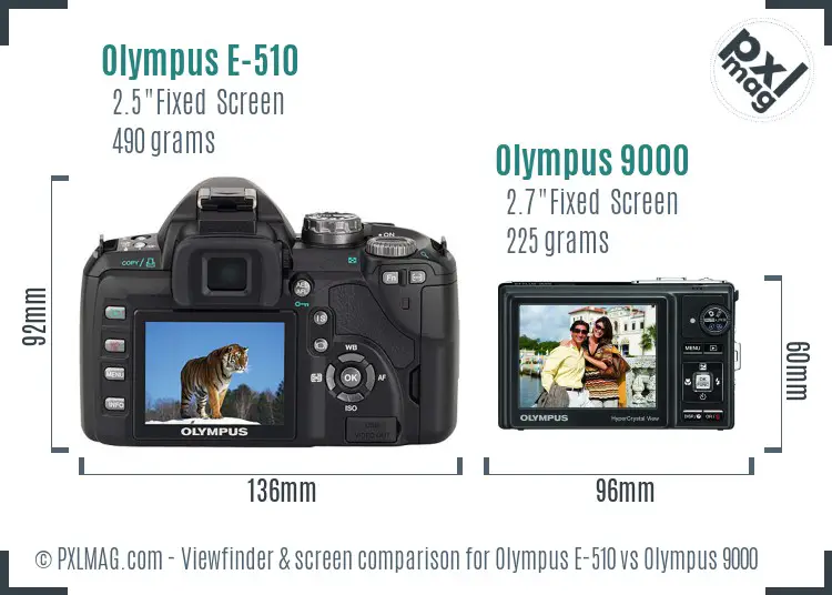 Olympus E-510 vs Olympus 9000 Screen and Viewfinder comparison