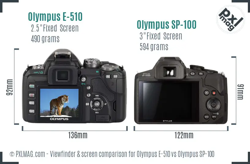 Olympus E-510 vs Olympus SP-100 Screen and Viewfinder comparison