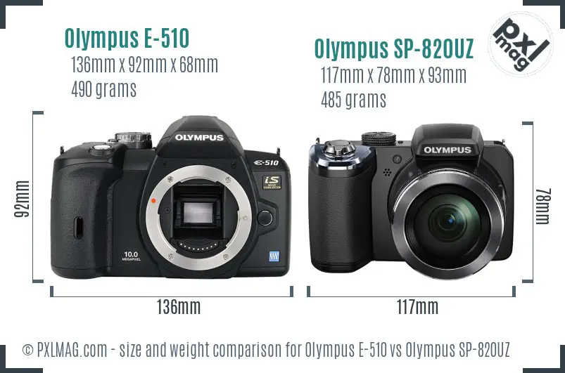 Olympus E-510 vs Olympus SP-820UZ size comparison
