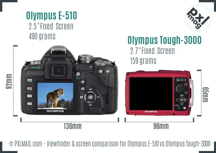 Olympus E-510 vs Olympus Tough-3000 Screen and Viewfinder comparison