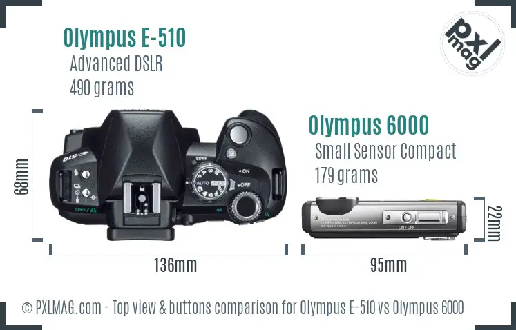 Olympus E-510 vs Olympus 6000 top view buttons comparison