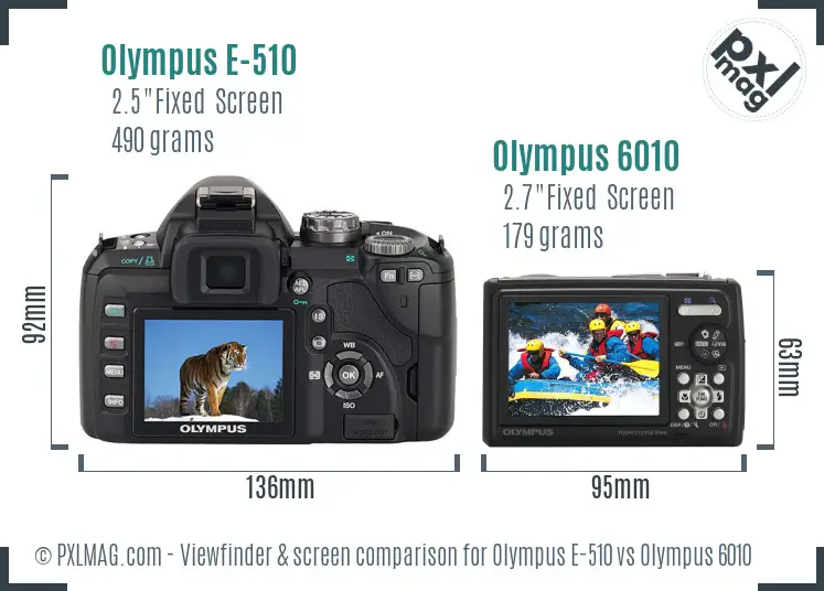 Olympus E-510 vs Olympus 6010 Screen and Viewfinder comparison