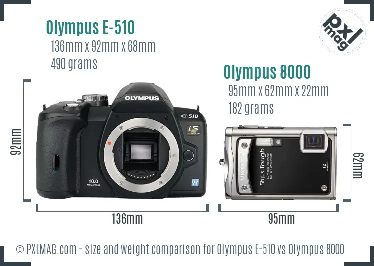 Olympus E-510 vs Olympus 8000 size comparison