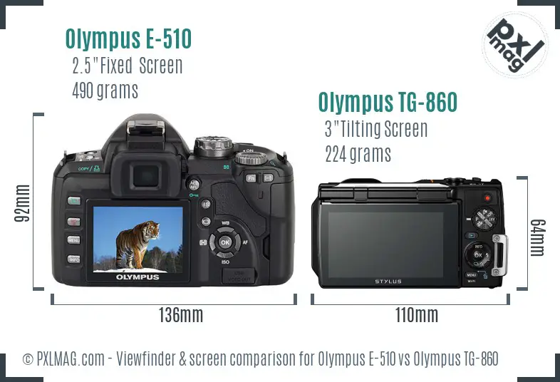 Olympus E-510 vs Olympus TG-860 Screen and Viewfinder comparison
