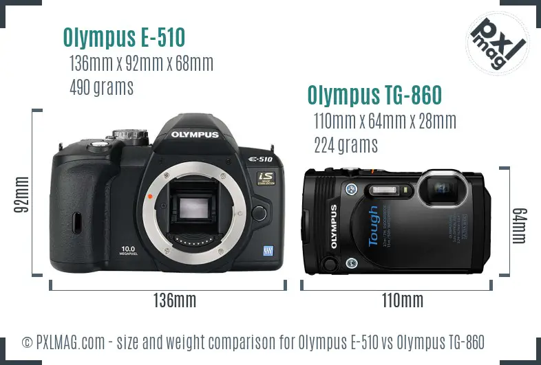 Olympus E-510 vs Olympus TG-860 size comparison