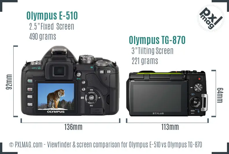 Olympus E-510 vs Olympus TG-870 Screen and Viewfinder comparison