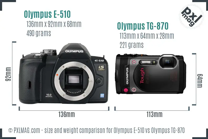Olympus E-510 vs Olympus TG-870 size comparison