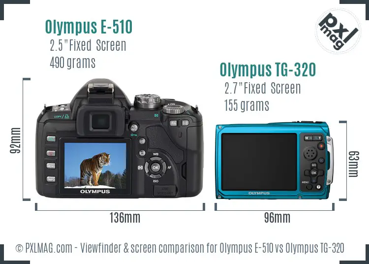 Olympus E-510 vs Olympus TG-320 Screen and Viewfinder comparison