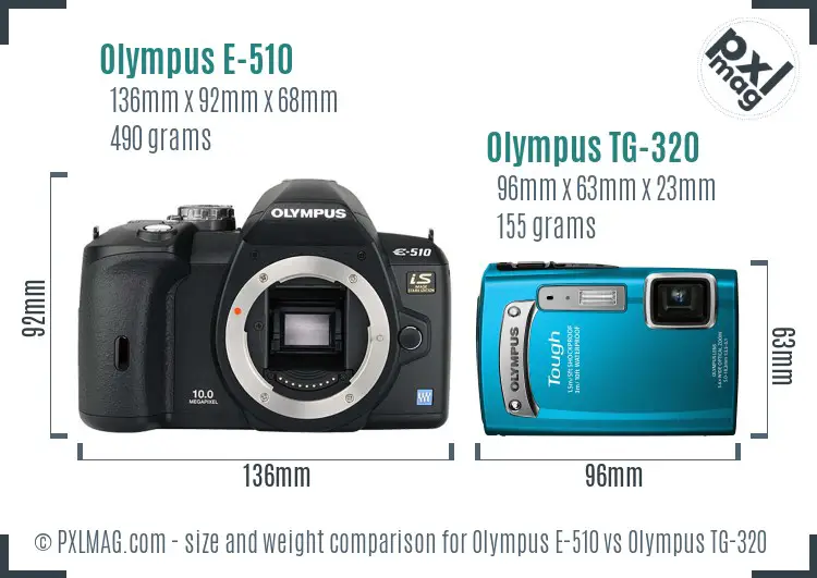Olympus E-510 vs Olympus TG-320 size comparison