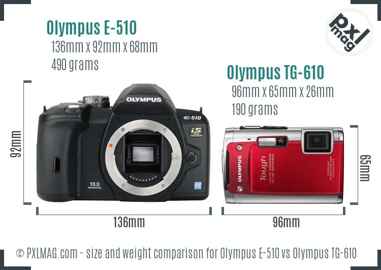 Olympus E-510 vs Olympus TG-610 size comparison