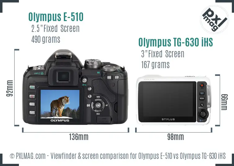 Olympus E-510 vs Olympus TG-630 iHS Screen and Viewfinder comparison