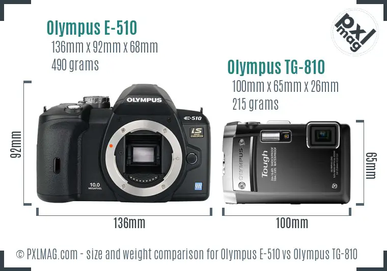 Olympus E-510 vs Olympus TG-810 size comparison
