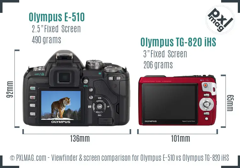 Olympus E-510 vs Olympus TG-820 iHS Screen and Viewfinder comparison