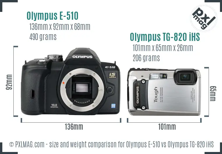 Olympus E-510 vs Olympus TG-820 iHS size comparison