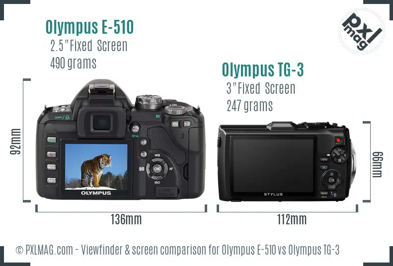 Olympus E-510 vs Olympus TG-3 Screen and Viewfinder comparison