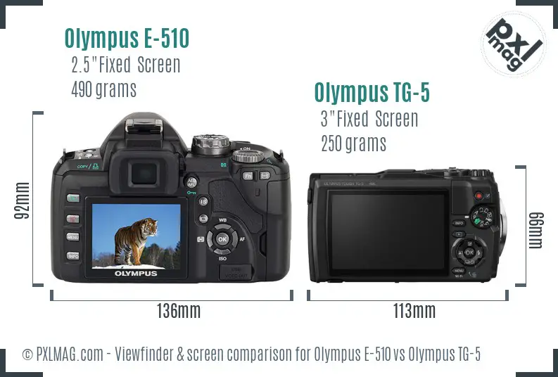 Olympus E-510 vs Olympus TG-5 Screen and Viewfinder comparison