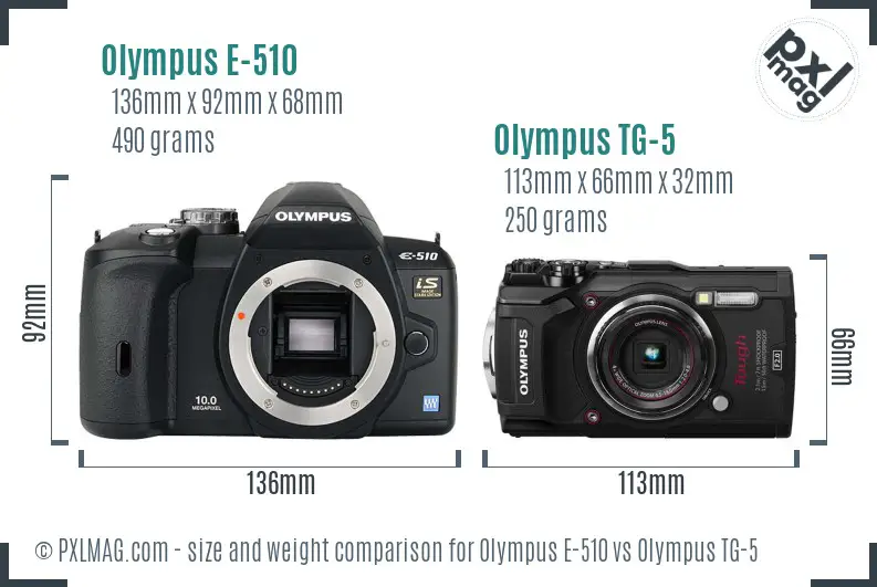 Olympus E-510 vs Olympus TG-5 size comparison