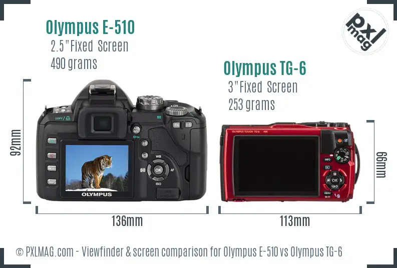 Olympus E-510 vs Olympus TG-6 Screen and Viewfinder comparison