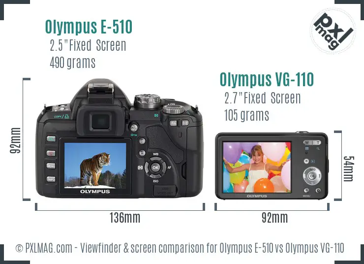 Olympus E-510 vs Olympus VG-110 Screen and Viewfinder comparison