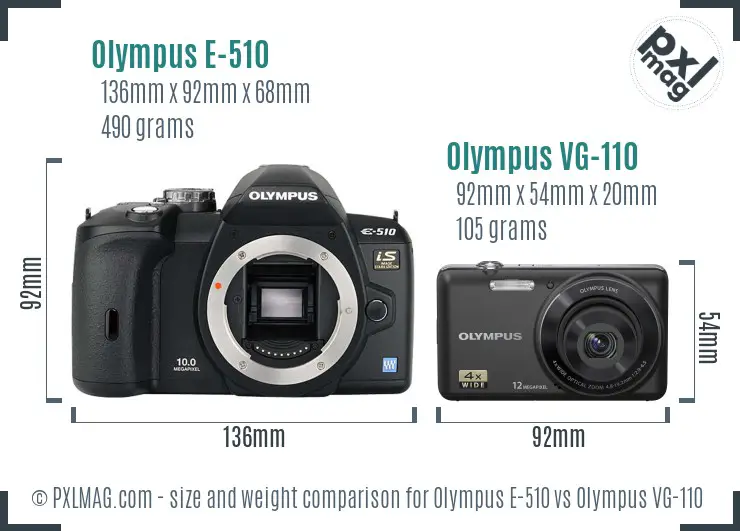Olympus E-510 vs Olympus VG-110 size comparison