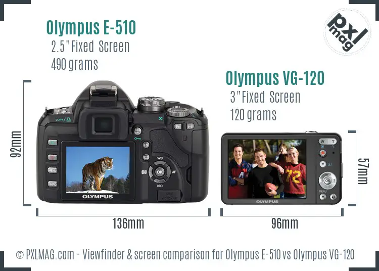 Olympus E-510 vs Olympus VG-120 Screen and Viewfinder comparison