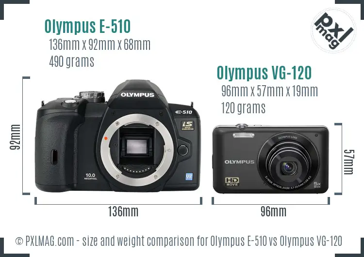 Olympus E-510 vs Olympus VG-120 size comparison