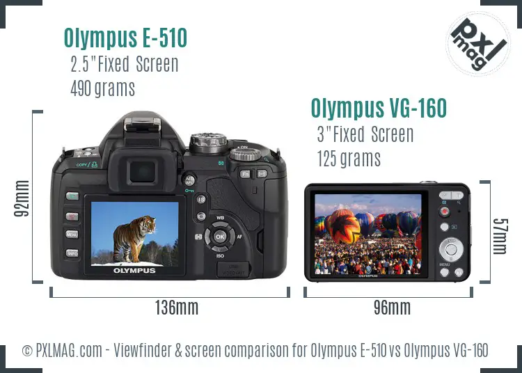 Olympus E-510 vs Olympus VG-160 Screen and Viewfinder comparison