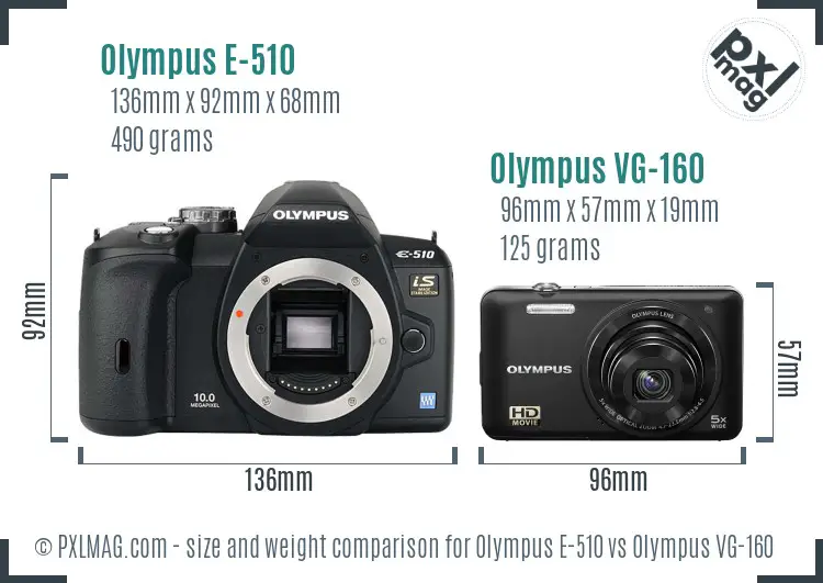 Olympus E-510 vs Olympus VG-160 size comparison