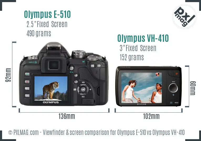 Olympus E-510 vs Olympus VH-410 Screen and Viewfinder comparison