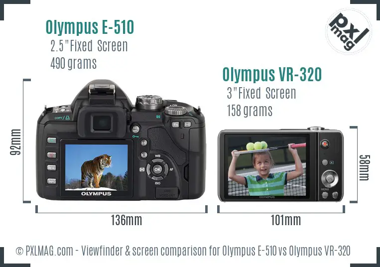 Olympus E-510 vs Olympus VR-320 Screen and Viewfinder comparison