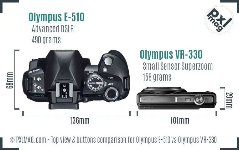 Olympus E-510 vs Olympus VR-330 top view buttons comparison