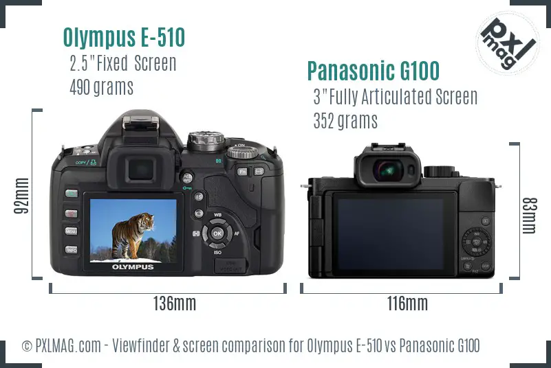 Olympus E-510 vs Panasonic G100 Screen and Viewfinder comparison