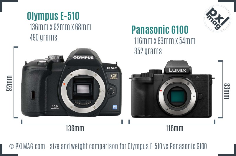 Olympus E-510 vs Panasonic G100 size comparison