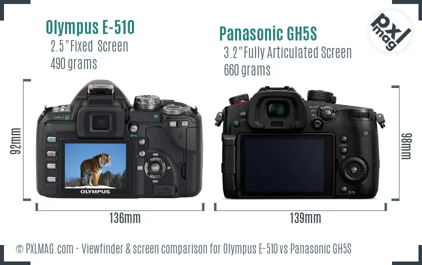 Olympus E-510 vs Panasonic GH5S Screen and Viewfinder comparison