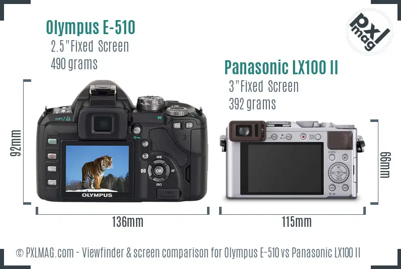 Olympus E-510 vs Panasonic LX100 II Screen and Viewfinder comparison