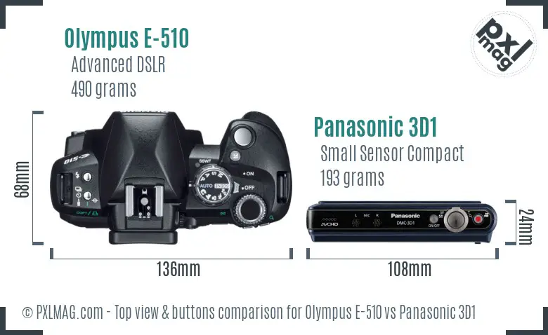 Olympus E-510 vs Panasonic 3D1 top view buttons comparison