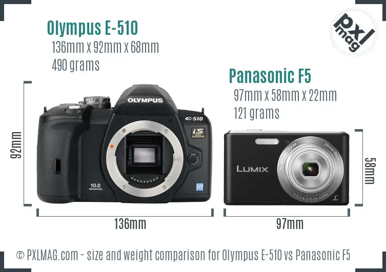 Olympus E-510 vs Panasonic F5 size comparison