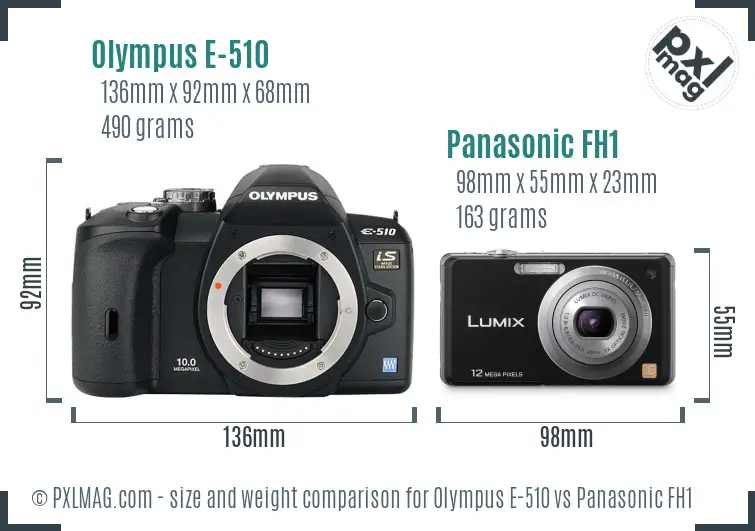 Olympus E-510 vs Panasonic FH1 size comparison