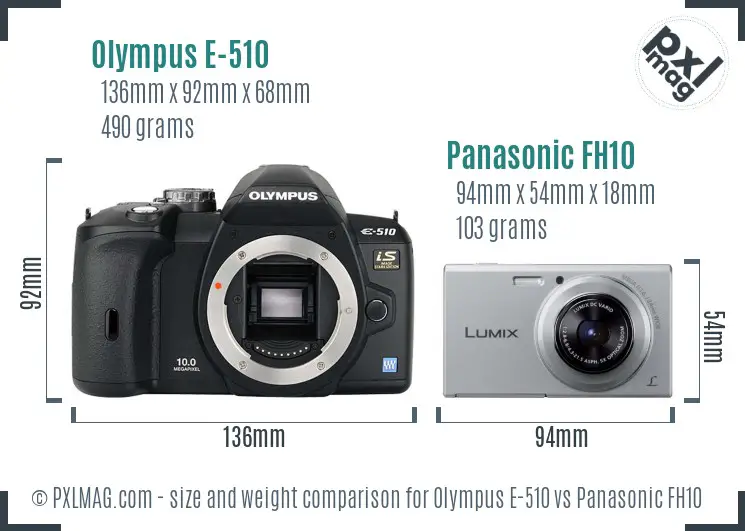 Olympus E-510 vs Panasonic FH10 size comparison
