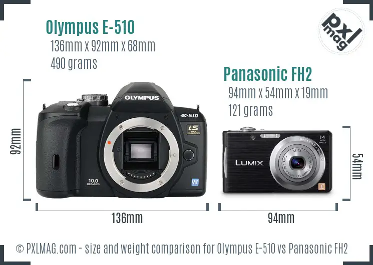 Olympus E-510 vs Panasonic FH2 size comparison