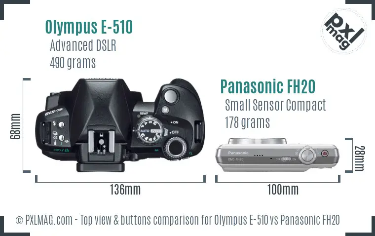 Olympus E-510 vs Panasonic FH20 top view buttons comparison
