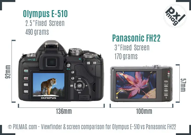 Olympus E-510 vs Panasonic FH22 Screen and Viewfinder comparison
