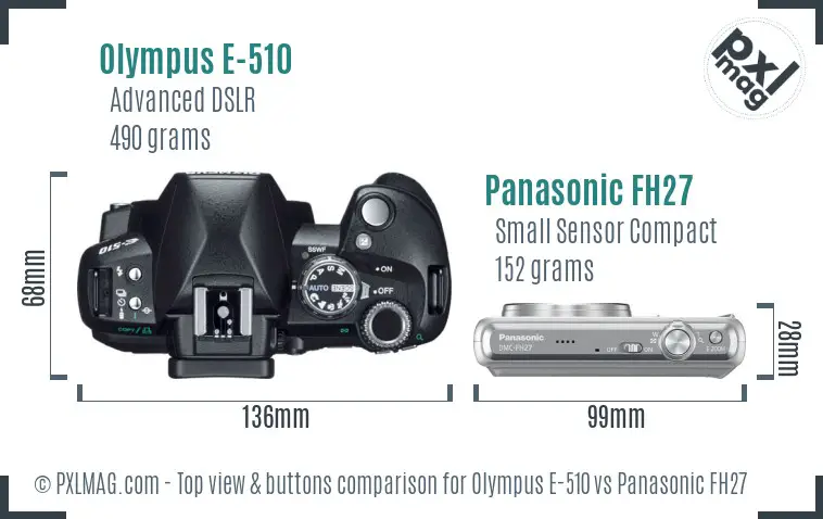Olympus E-510 vs Panasonic FH27 top view buttons comparison